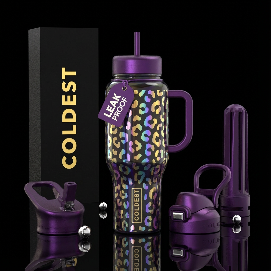 holographic leopard water bottle design