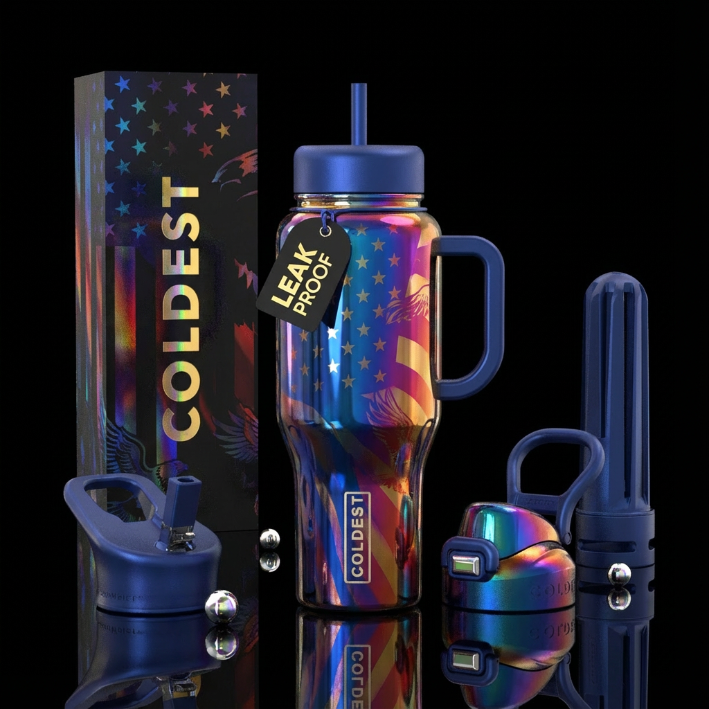 U. S. A. holographic water bottle design