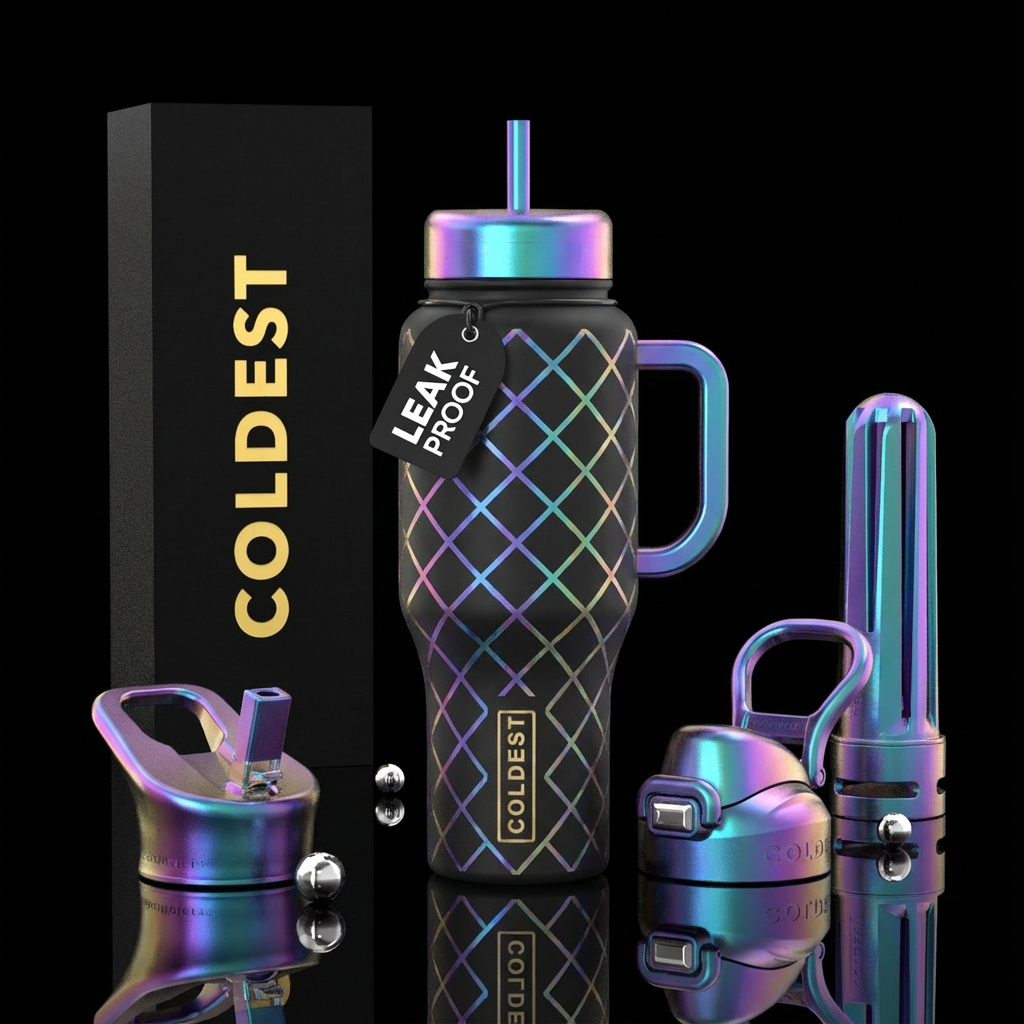 Diamond pane with holographic gradient lines water bottle design
