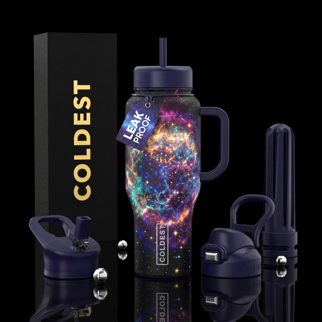 Supernova explosion with glow in the dark layers a... water bottle design