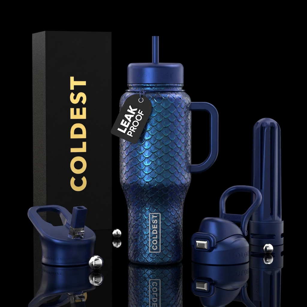 Blue metallic dragon ultra water bottle design
