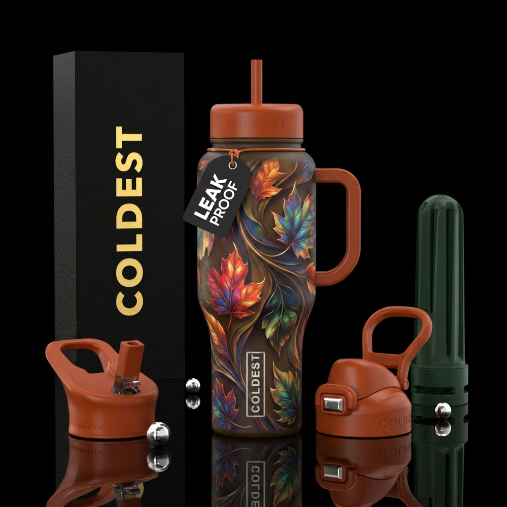 Opal Autumn leaves swirling water bottle design