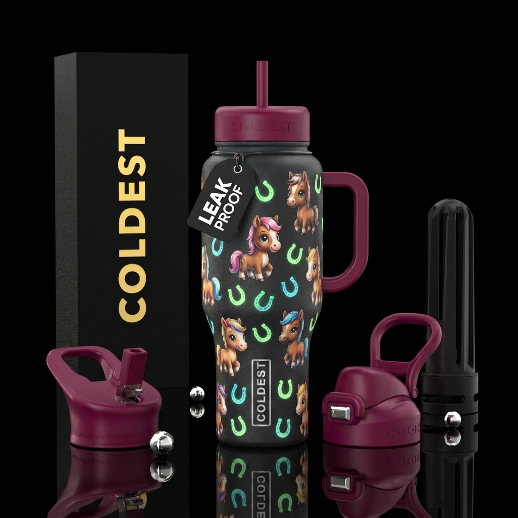 Cute cartoon baby horses and glow in the dark hors... water bottle design