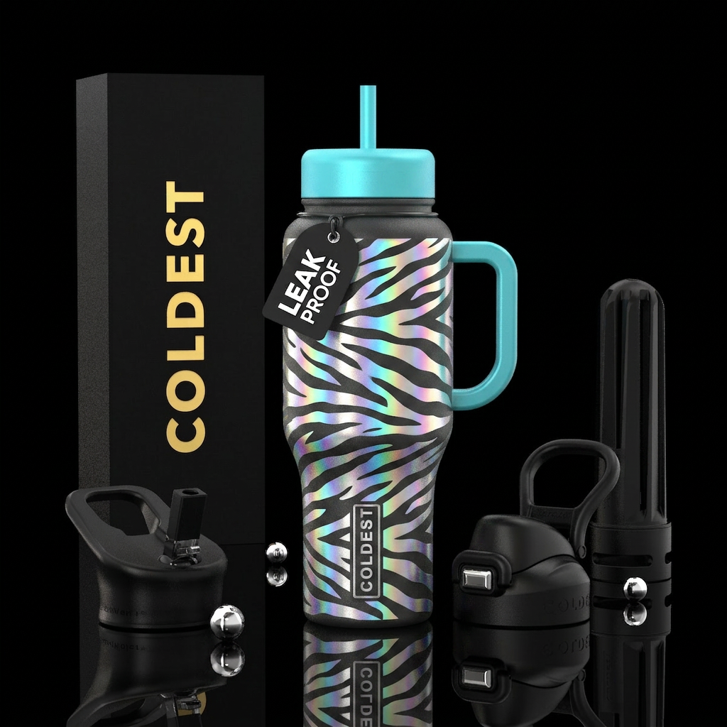 Holographic silver tiger stripes water bottle design