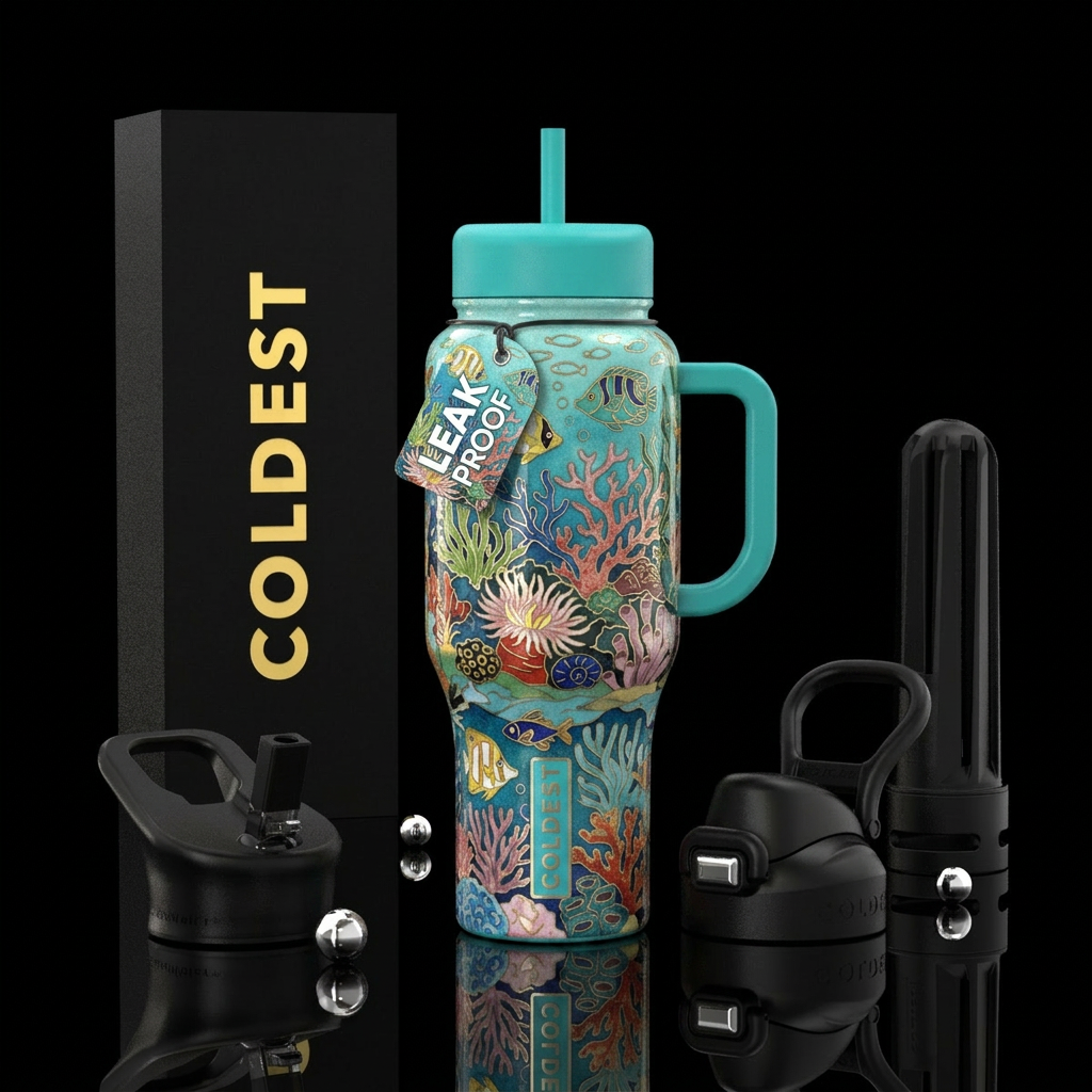 Coral reef in cloisonne water bottle design
