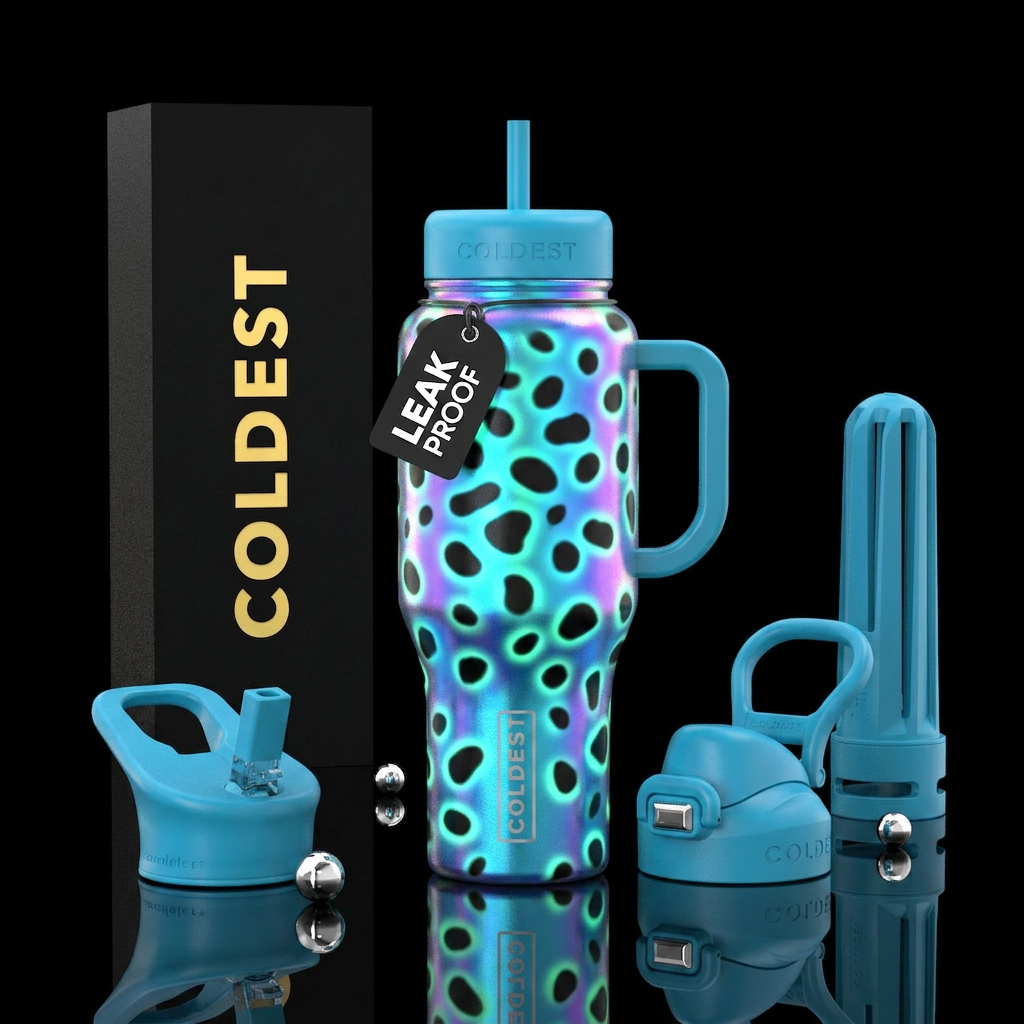 Holographic blue poison dart frog skin with glow i... water bottle design