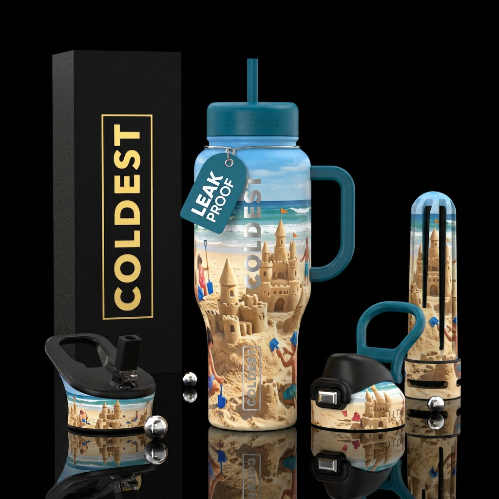 Sand castles contest on the beach water bottle design