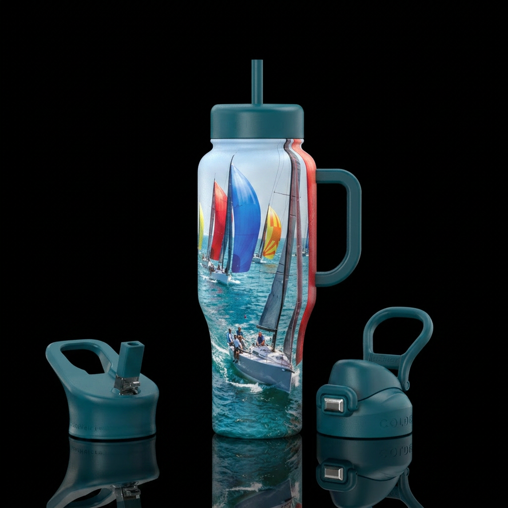 Sail boats in a race water bottle design