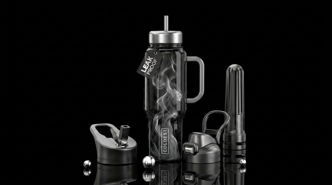 Silver reflective smoke in translucent black water bottle design