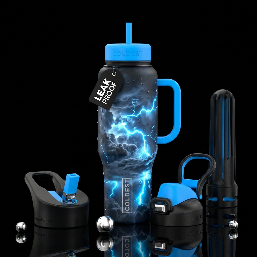 In the center of a massive thunderstorm with glow ... water bottle design