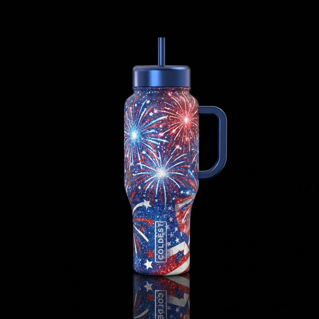 Sparkling Independence Day water bottle design