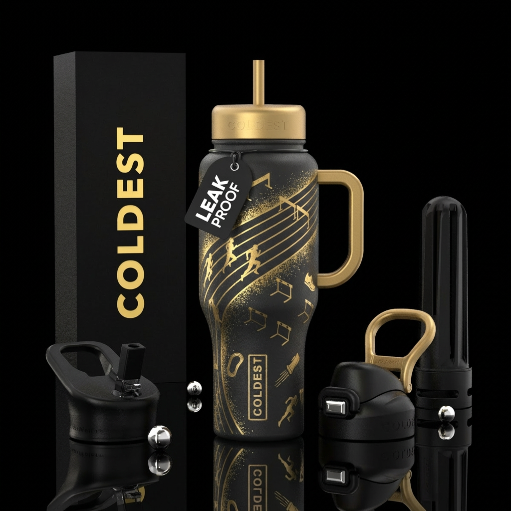 Gold Dusted Track Meet water bottle design
