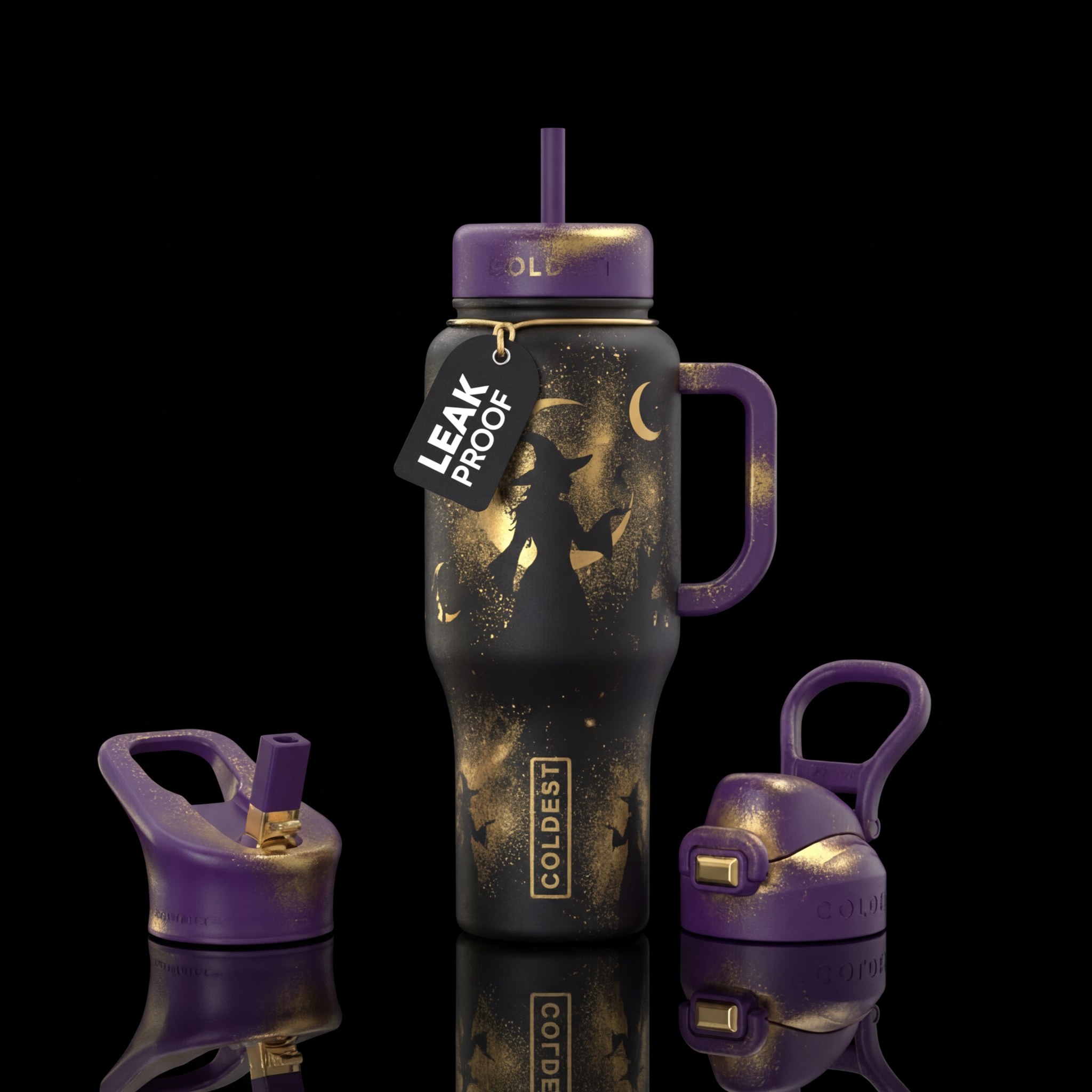Beautiful Witch - Gold Dusted water bottle design
