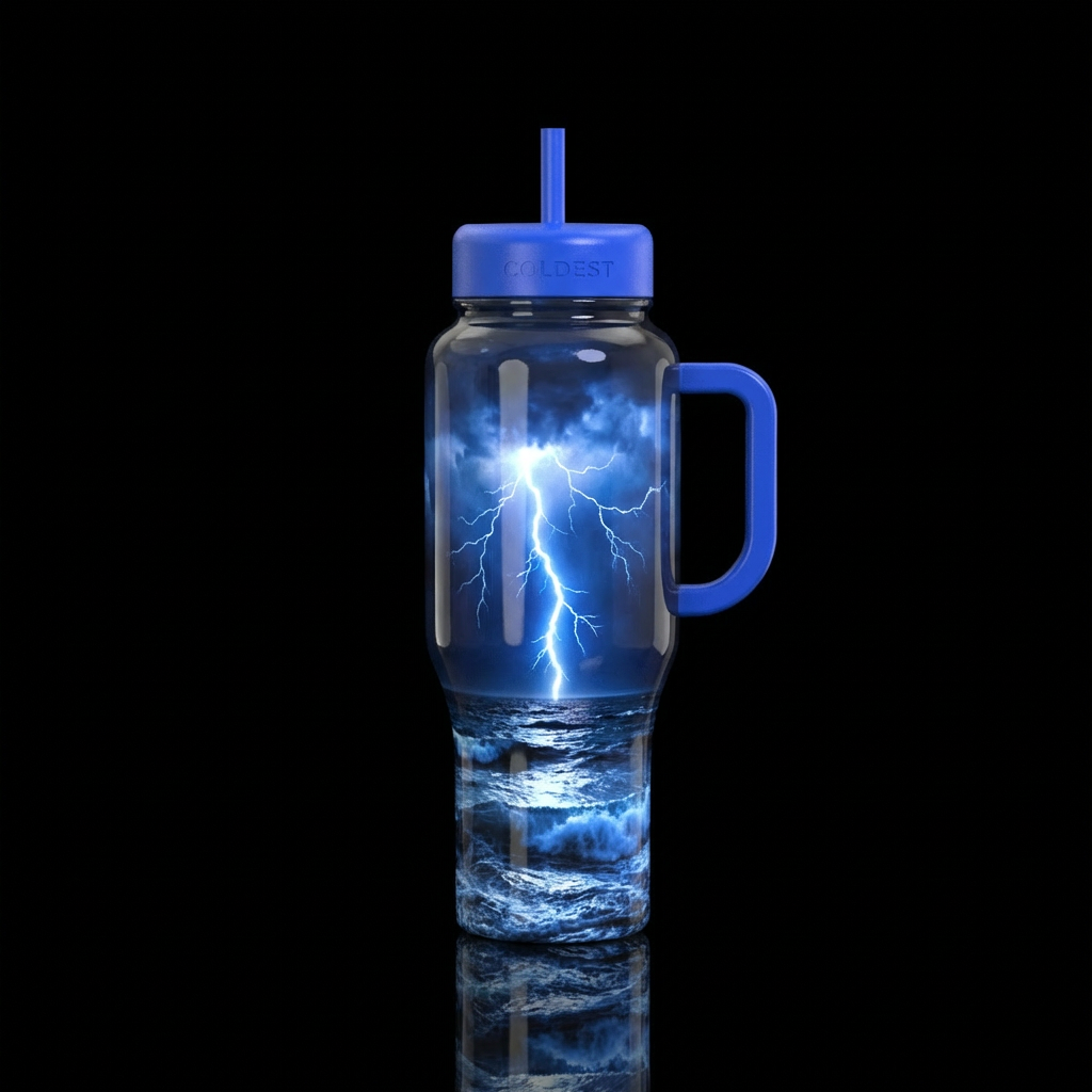 Lightning over Ocean water bottle design