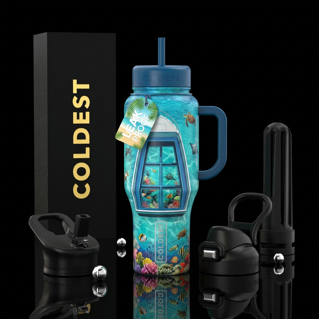 Glass Bottom Boat Carribean water bottle design