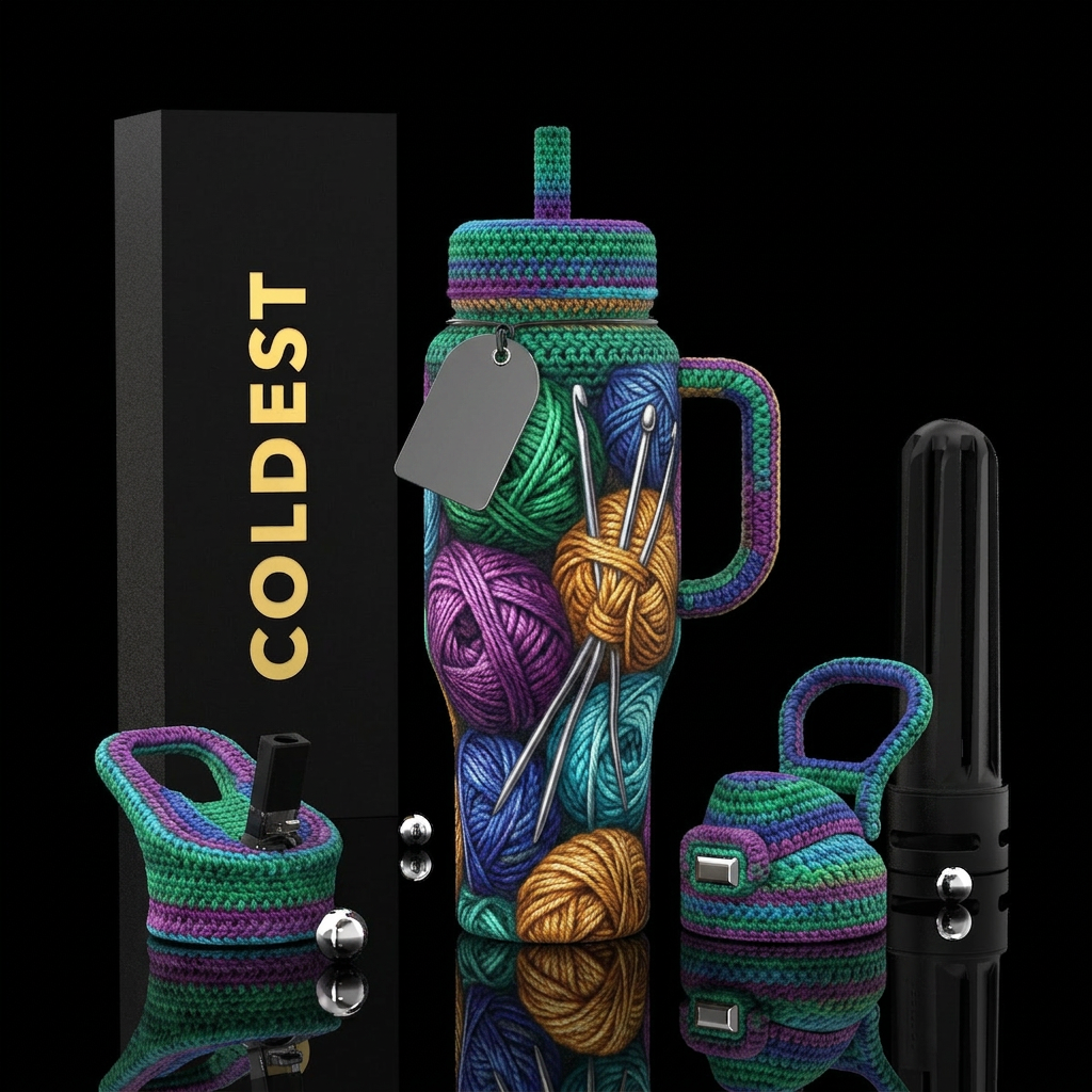 Crochet Needles and Yarn water bottle design