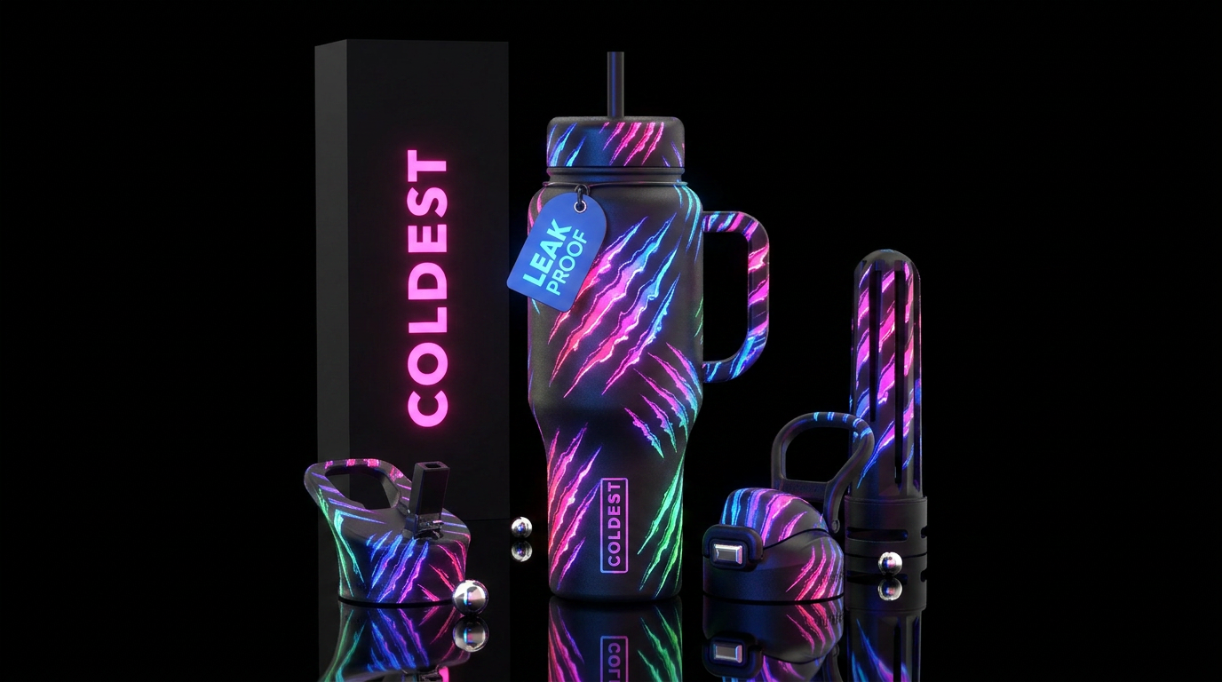 Glowie Cat Scratch water bottle design
