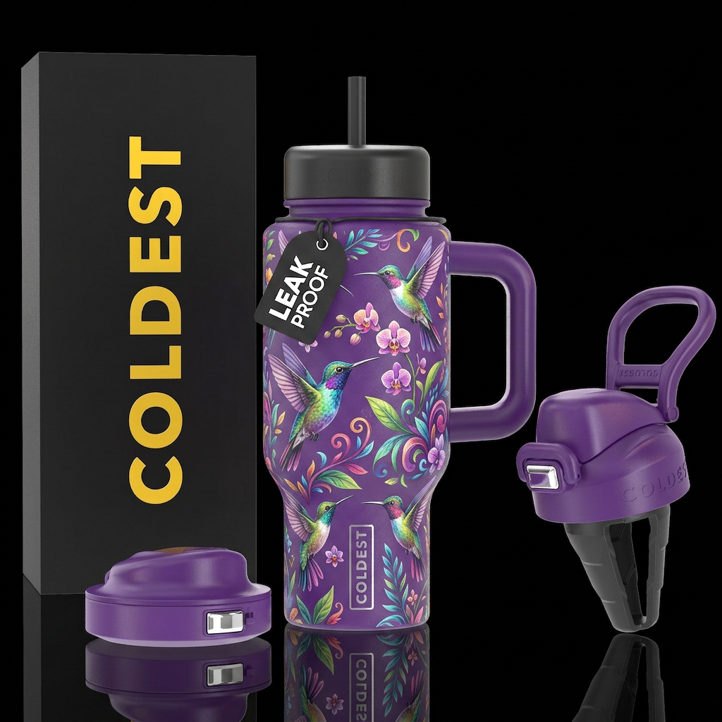 whimsical hummingbirds water bottle design