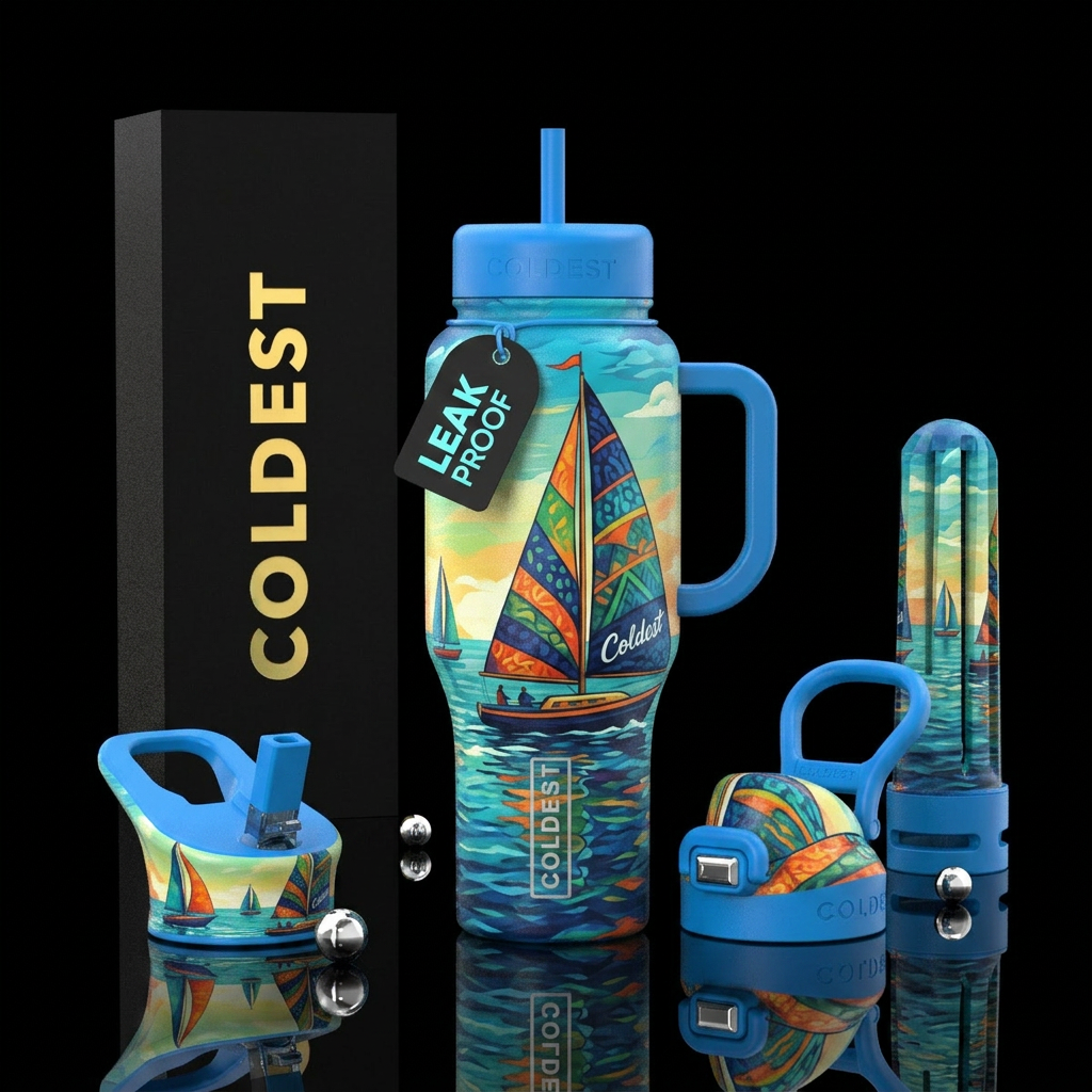 Sailboat with Coldest on the Colorful Sail water bottle design