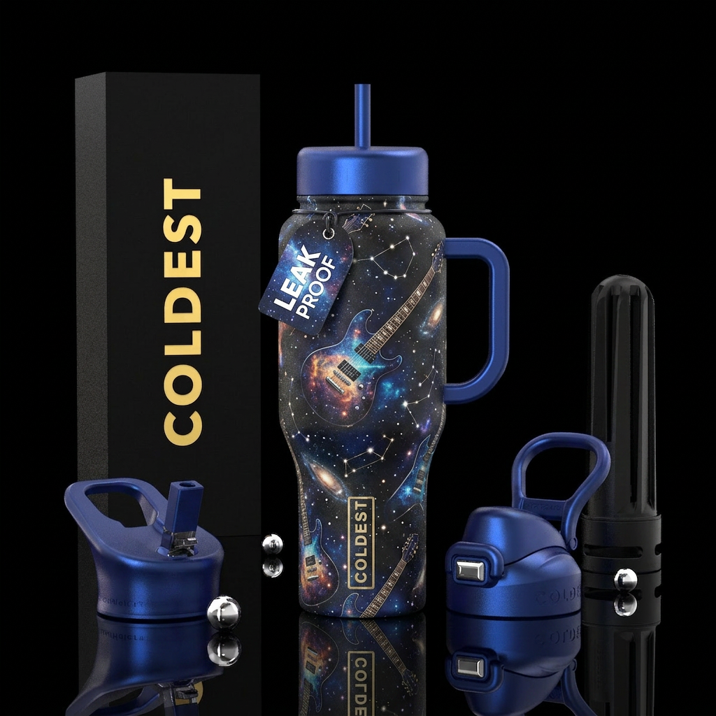 Cosmic guitars water bottle design