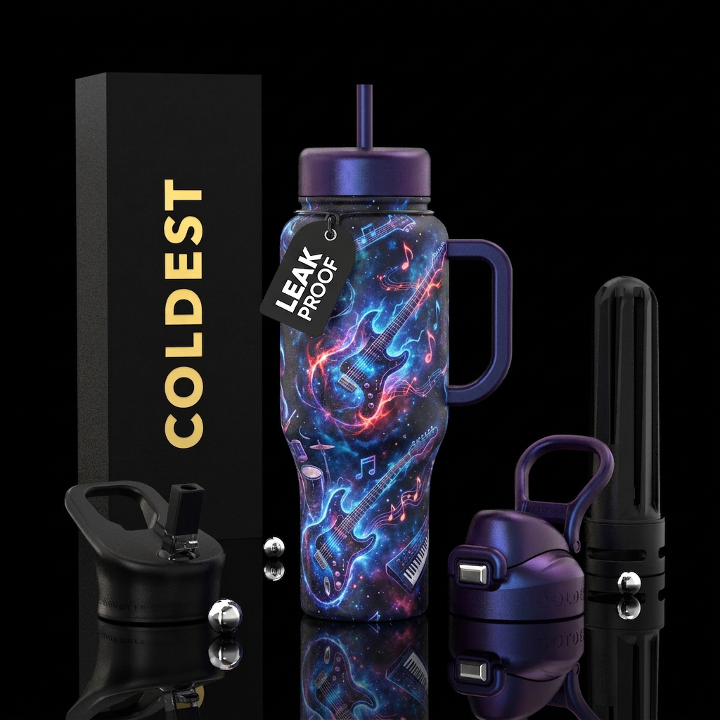 Cosmic Guitars Making Music water bottle design