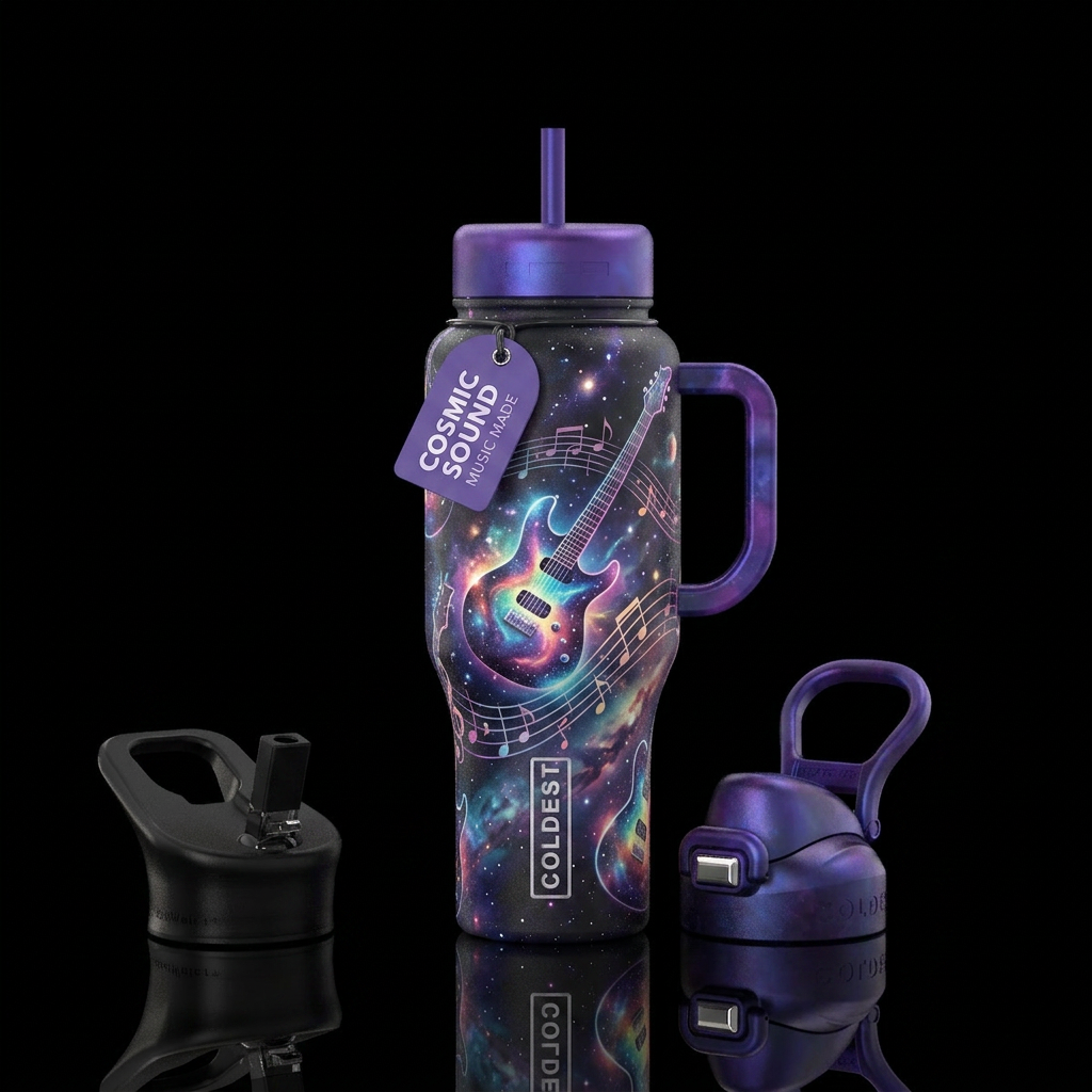 Cosmic Guitars Making Music water bottle design