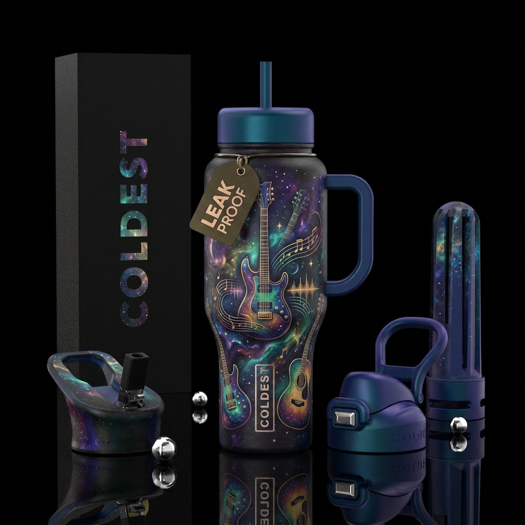 Cosmic Guitars Making Music water bottle design