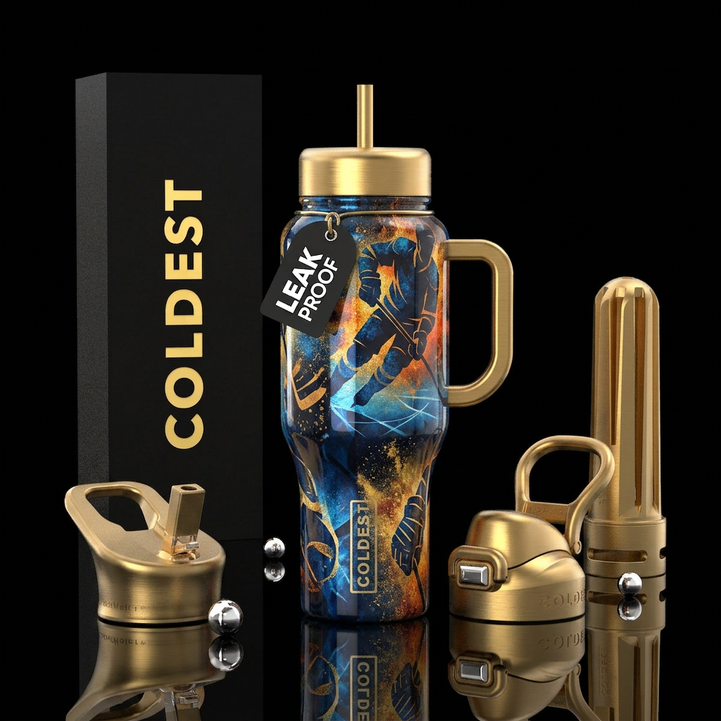 The Hockey Player water bottle design