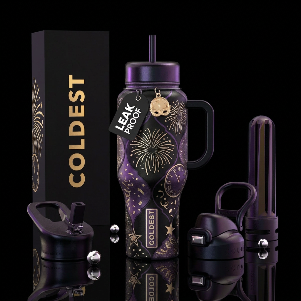 New Year's Eve water bottle design