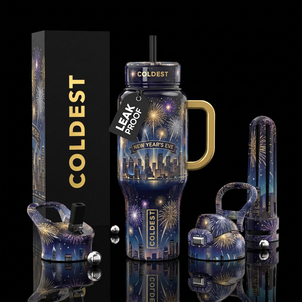 New Year's Eve water bottle design