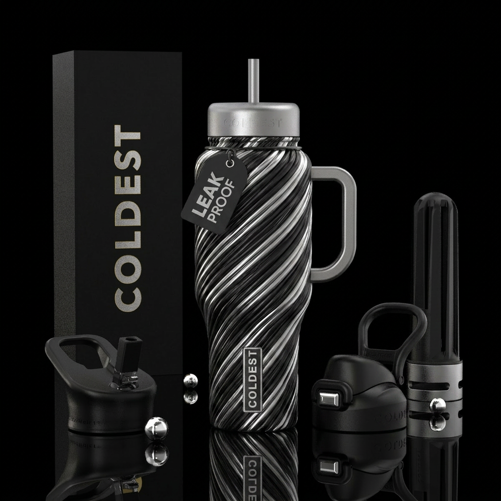 Twisted Black and Silver water bottle design
