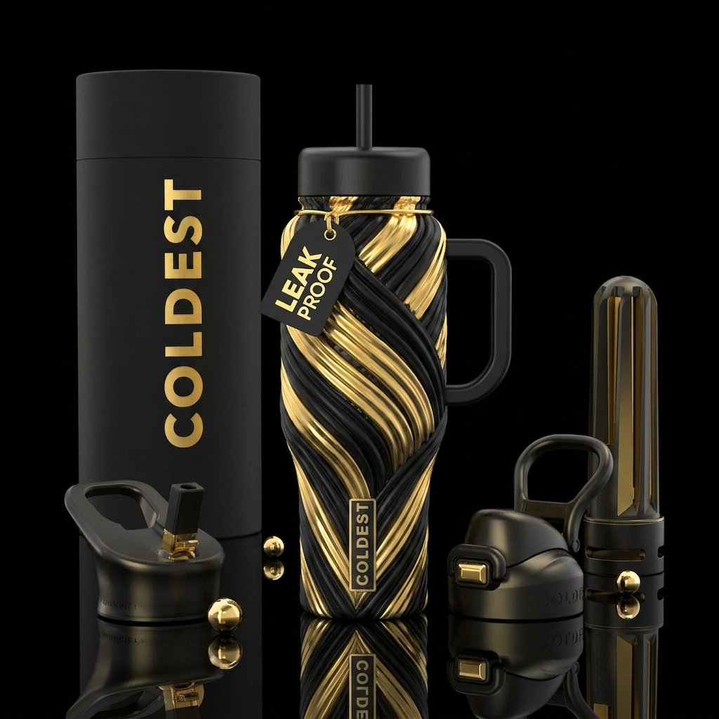 Twisted Black and Gold water bottle design