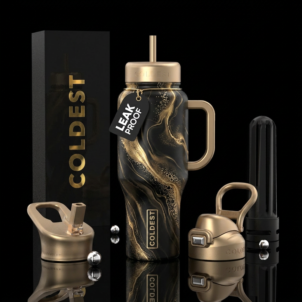Black and Gold Champagne water bottle design