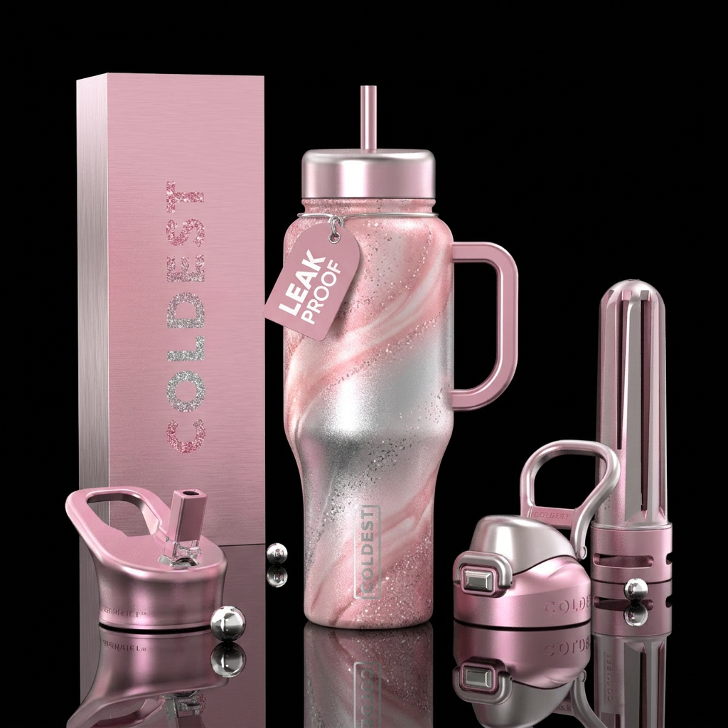 Pink and Silver Champagne water bottle design