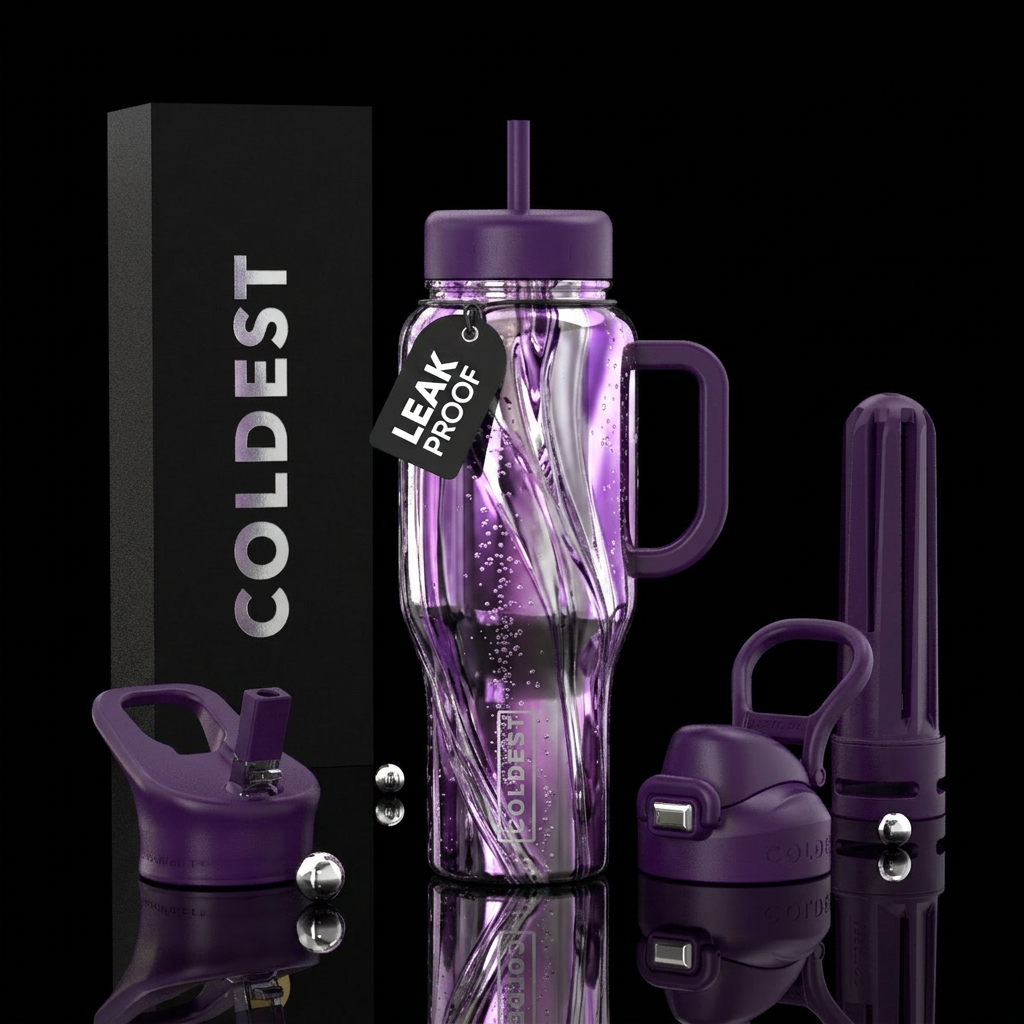 Purple and Silver Champagne water bottle design