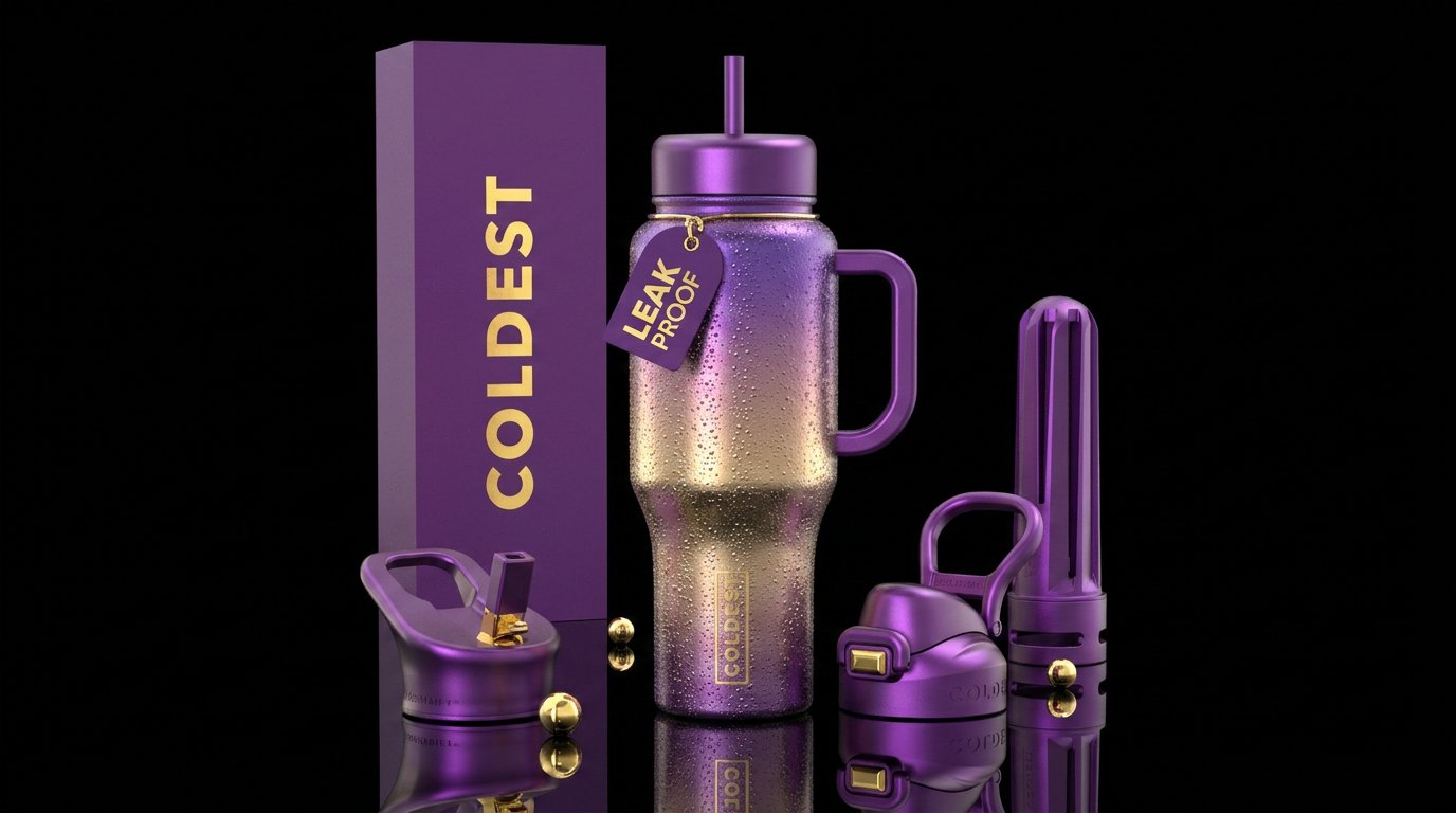 Purple and Gold Champagne water bottle design