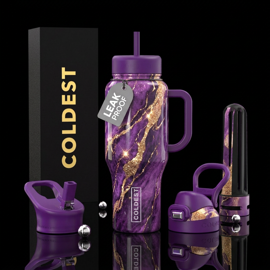 Purple and Gold Champagne water bottle design