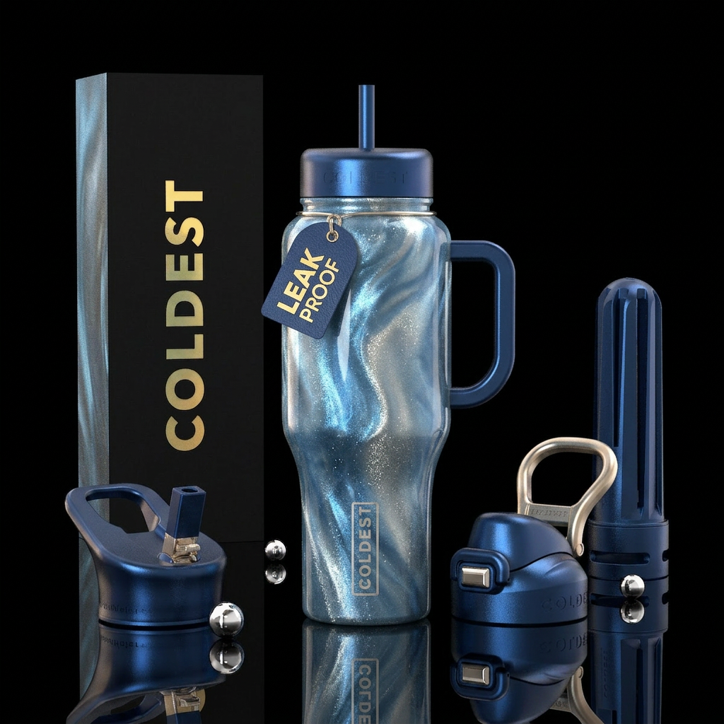 Blue and Silver Champagne water bottle design