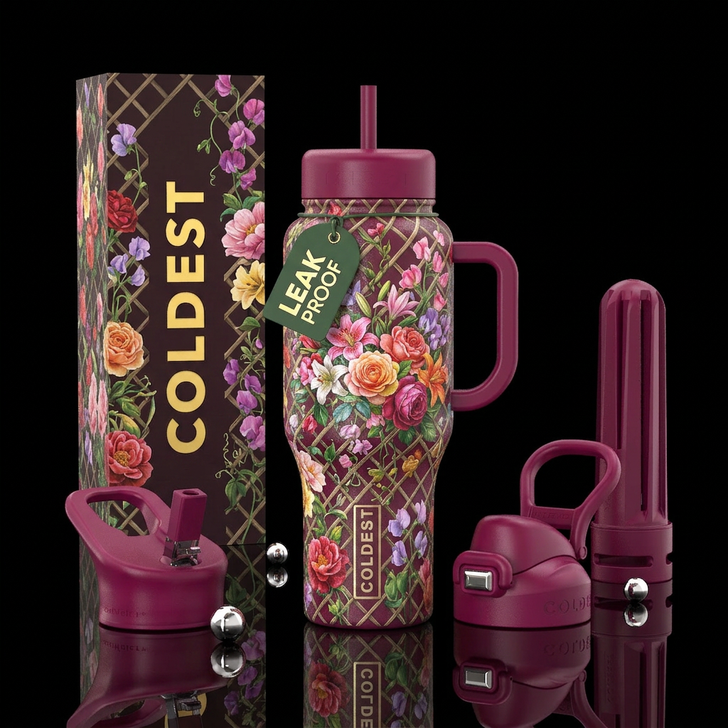 Flowers Overflowing Trellis water bottle design