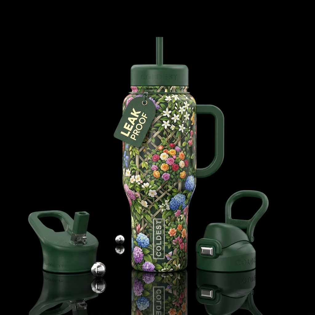 Flowers Overflowing Trellis water bottle design