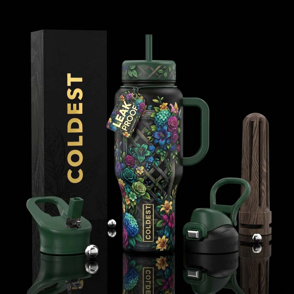 Flowers Overflowing Trellis water bottle design