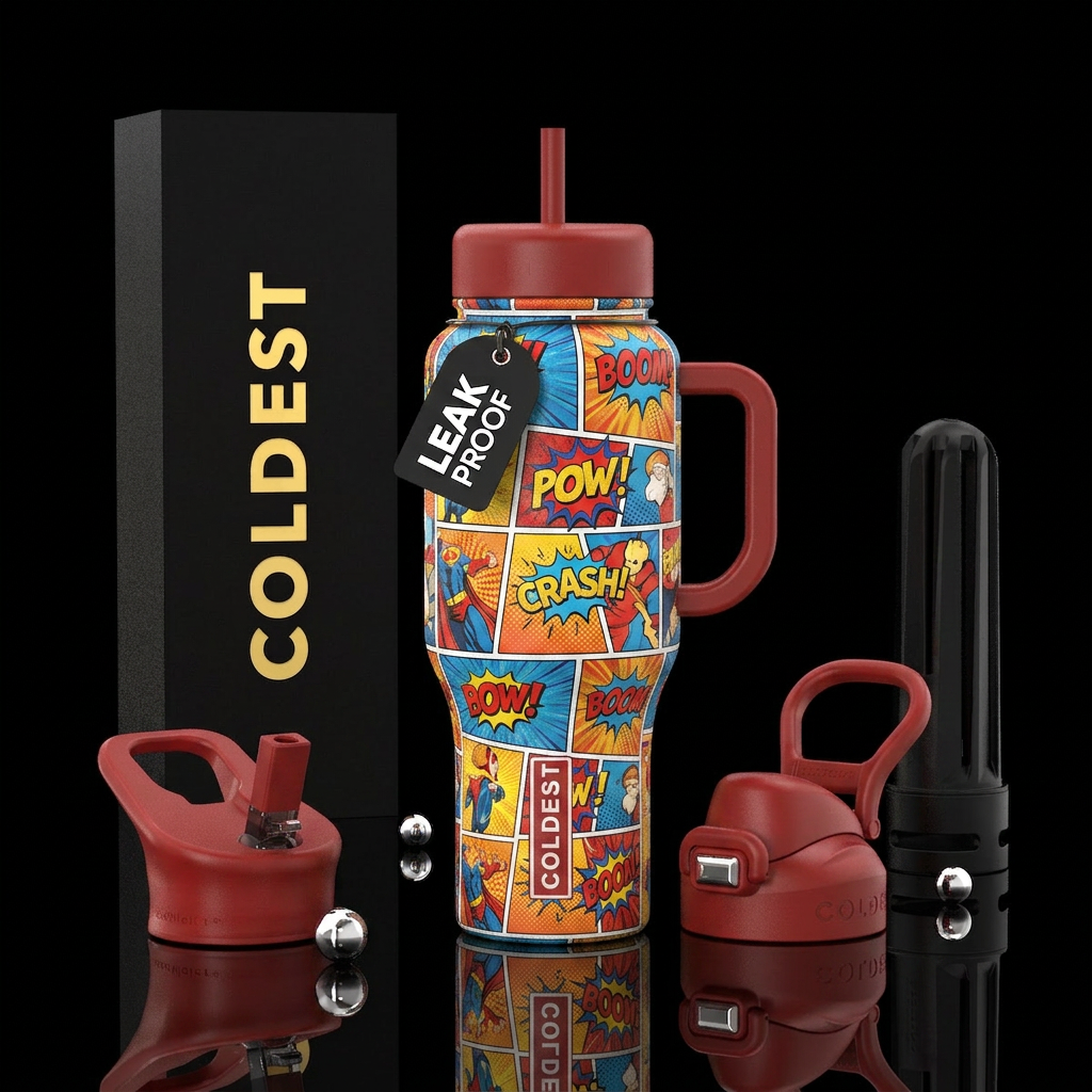 comic book water bottle design
