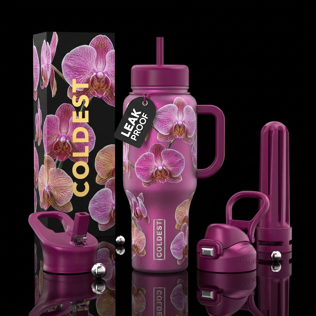 Frosted Orchids water bottle design