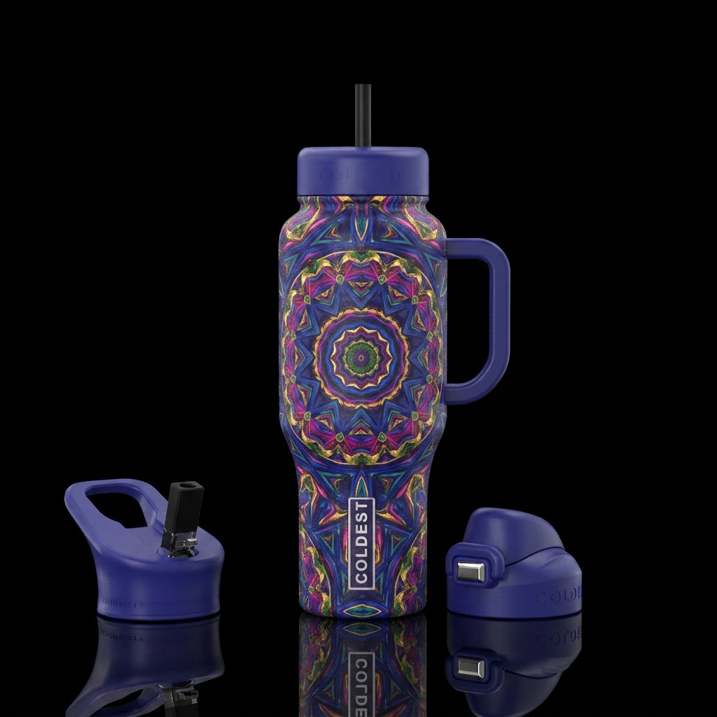 Colorful Kaleidoscope water bottle design