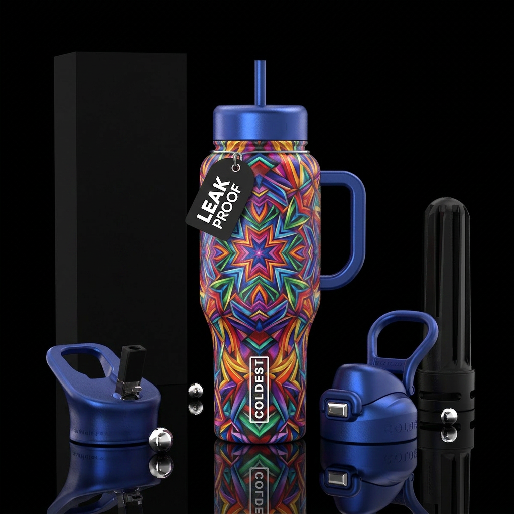 Colorful Kaleidoscope water bottle design