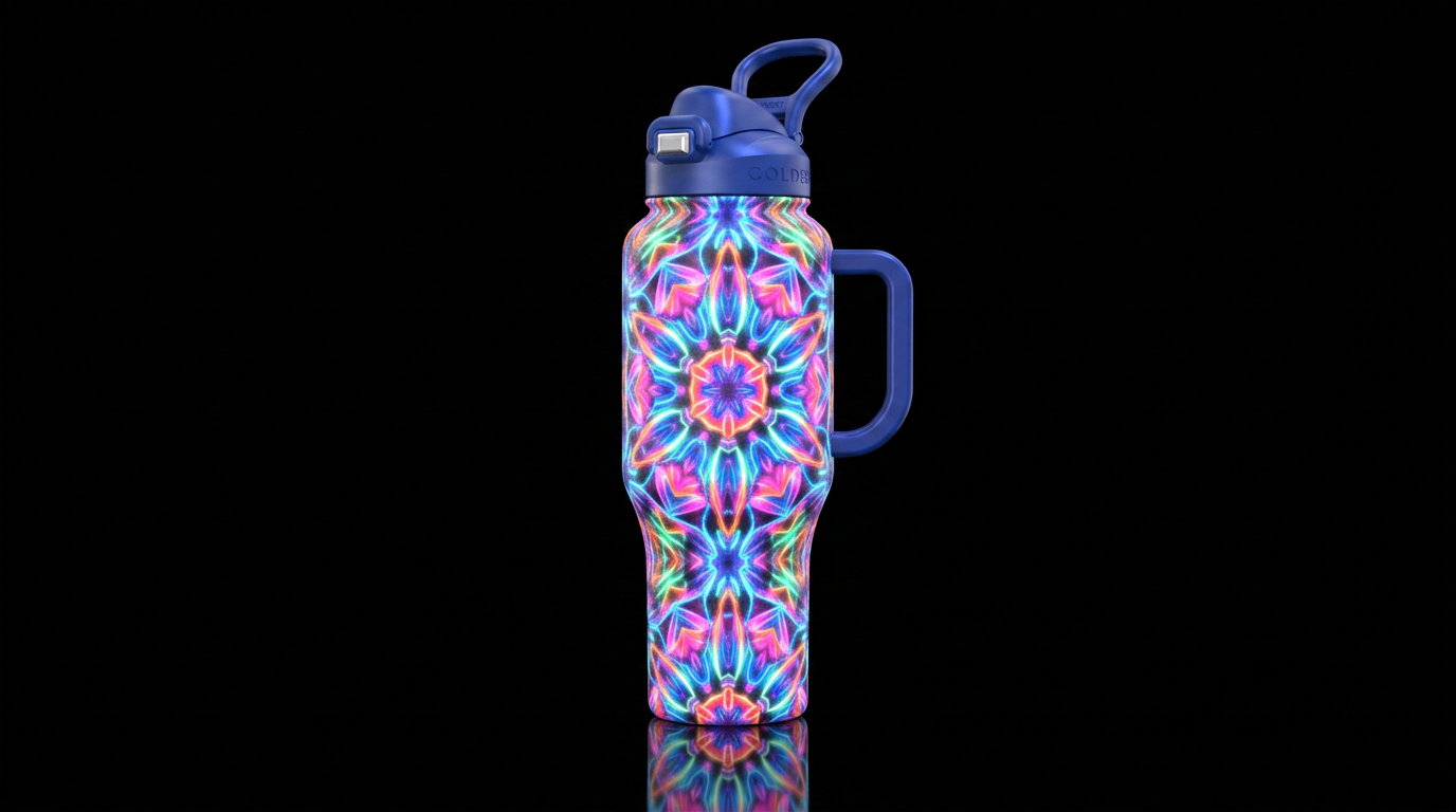 Glowie Colorful Kaleidoscope water bottle design