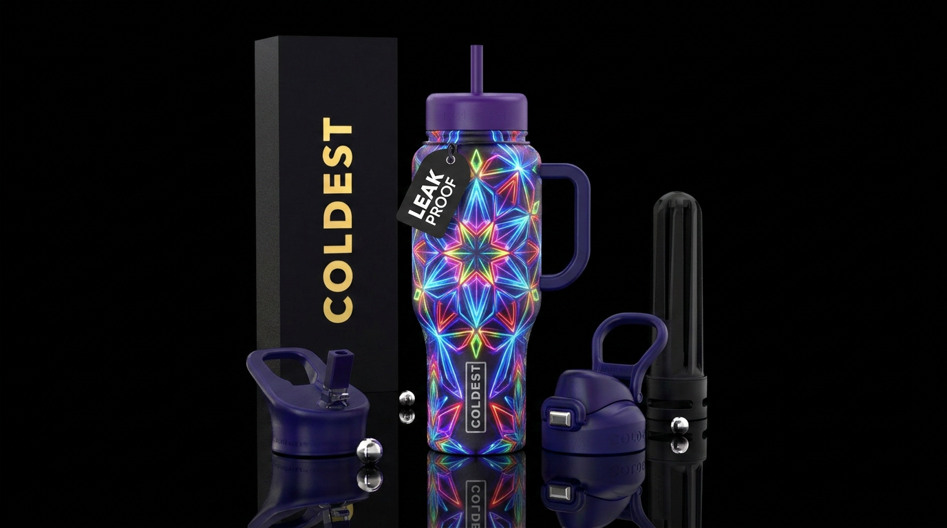 Glowie Colorful Kaleidoscope water bottle design