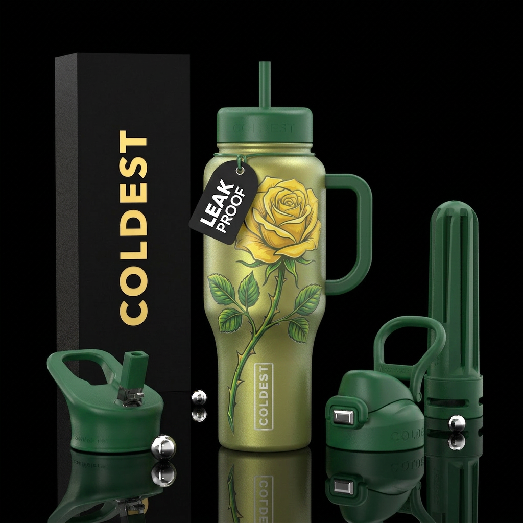 Frosted Long Stem Yellow Rose water bottle design