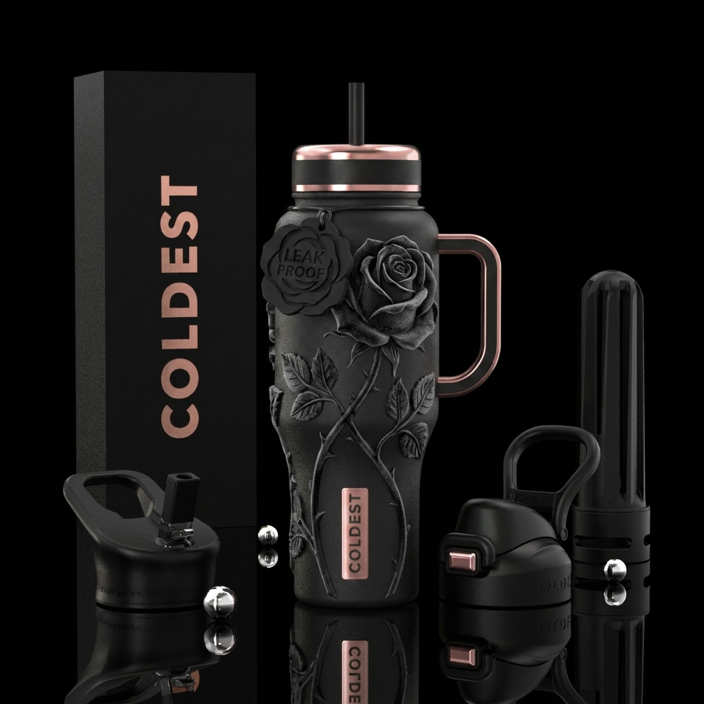 Frosted Long Stem Black Rose water bottle design