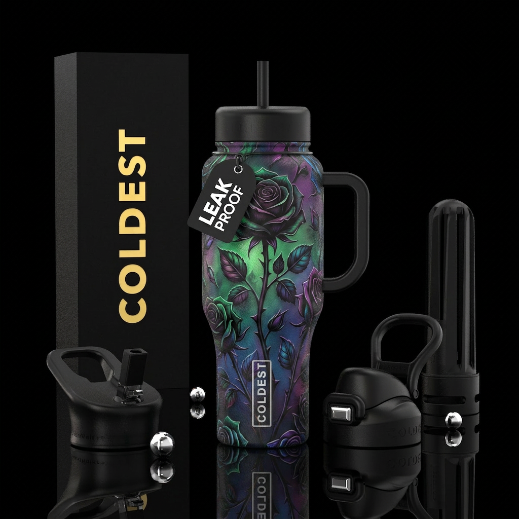 Frosted Long Stem Black Rose water bottle design
